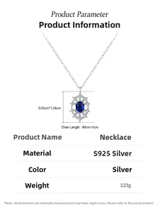 Detail view of 925 silver necklace dimensions and weight for sapphire snowflake pendant