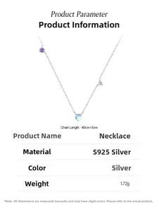 Detailed specs of S925 silver necklace with blue moonstone and 40cm plus 5cm chain