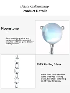 Detailed view of s925 sterling silver chain featuring a blue moonstone pendant