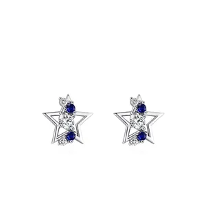 925 Sterling Silver Zirconia Star Stud Earrings For Women Minimalist Blue And White Stone Pentagram Geometric Ear Jewelry