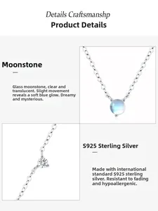 Macro shot of S925 sterling silver chain with blue moonstone and zircon pendant