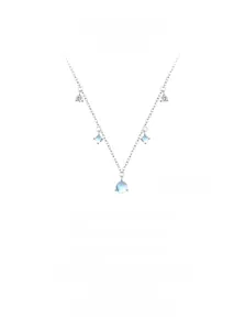 Macro detail of S925 sterling silver necklace with moonstone and zircon pendants