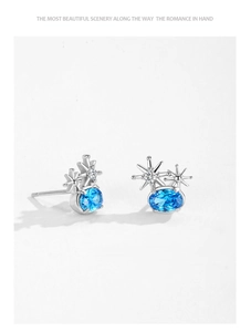 Gros plan des boucles d'oreilles étoiles en argent 925 avec zircons bleus ovales