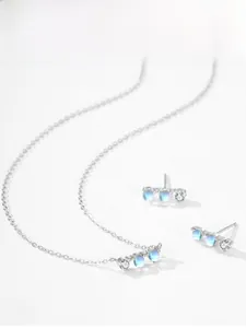 Détails de l'ensemble bijoux en argent 925 avec pierres de lune et cristaux zircon