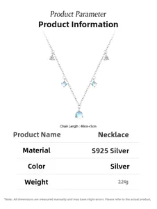 Detail view of S925 sterling silver moonstone necklace with dimensions and material info