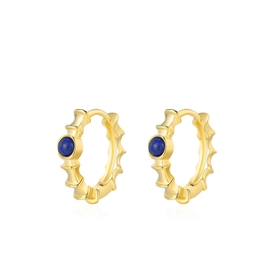 Élégantes boucles d'oreilles en argent S925, lapis-lazuli et finition plaqué or 14K