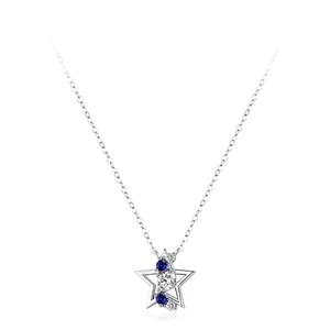 S925 Sterling Silver Star Pendant Necklace For Women Elegant Blue Zirconia Inlaid Minimalism Clavicle Chain Jewelry Gift