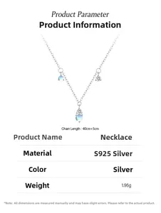Détail du collier pampille en argent S925 avec perles de lune et dimensions précises