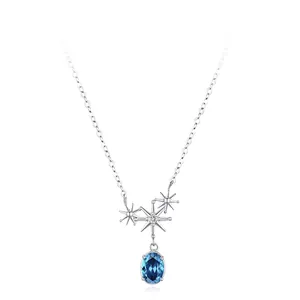 925 Sterling Silver Star Pendant Necklace For Women Blue Zirconia Inlaid Dainty Summer Clavicle Chain Exquisite Jewelry Gift