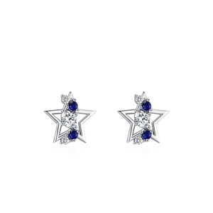 Exquisite 925 sterling silver star stud earrings with blue and clear zircon stones