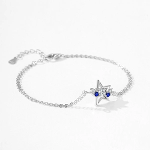 Elegant 925 sterling silver double-layer star bracelet with sparkling blue and white zircon
