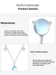 Dettaglio macro del ciondolo in pietra di luna e della catena in argento sterling S925