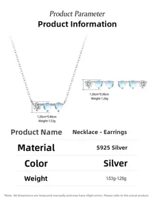 Detailed size specifications for S925 silver moonstone necklace and earrings set