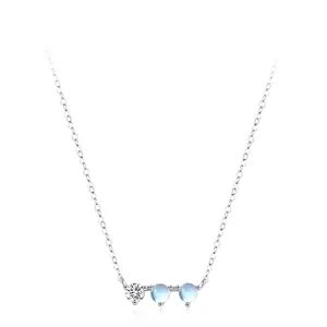 Collier Pendentif en Argent Sterling 925 Pierre de Lune Strass Luxe Léger Minimaliste Petit Bijoux pour Femme Cadeau