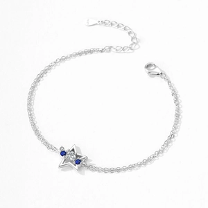925 Sterling silver double-layer bracelet with sparkling blue star pendant and zircons