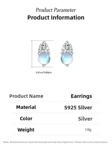 Dimensioni dettagliate e parametri del prodotto per orecchini in argento sterling S925