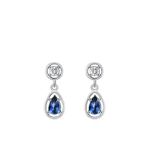 925 Sterling Silver Blue Zirconia Water Drop Stud Earrings For Women Vintage Luxury Tear Drop Inlaid Jewelry Gift