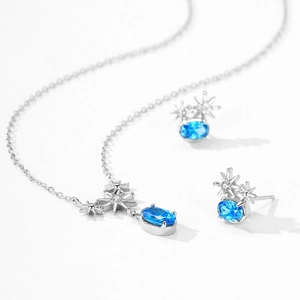 Parure élégante en argent 925 avec accents de soleil et pierres de zircon bleues