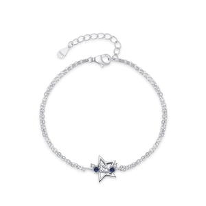 925 Sterling Silver double-layer bracelet with star pendant and sparkling zircon stones
