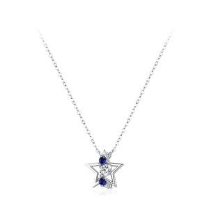 Elegant S925 sterling silver star pendant necklace with blue and white zircon stones