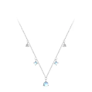 S925 Sterling Silver Moonstone Rhinestone Round Pendant Necklace For Women Fashion Clavicle Chain Jewelry Anniversary Gift