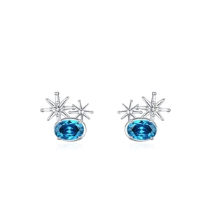 Boucles d'oreilles soleil et étoile en argent S925 avec zircon bleu foncé galaxie