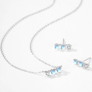 Elegant S925 sterling silver moonstone jewelry set with necklace and stud earrings