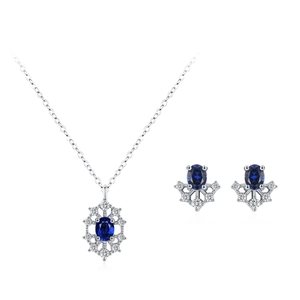 Elegant S925 sterling silver sunflower jewelry set with deep blue sapphire pendants