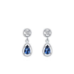 Vintage S925 sterling silver drop earrings with blue sapphire and white zircon stones