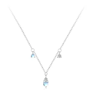 Collier Gland en Pierre de Lune Argent Sterling S925 Minimaliste Strass Goutte d'Eau Chaîne Géométrique Bijoux Femme Cadeau