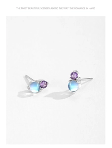 Détails des boucles d'oreilles en argent S925 avec pierre de lune et zircon violet