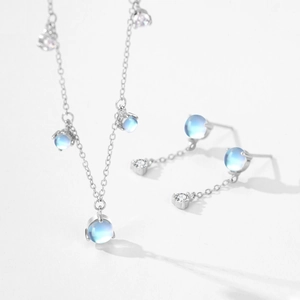 Set gioielli S925 argento sterling con pietra di luna blu e zirconi cubici scintillanti