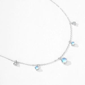 S925 sterling silver moonstone necklace with five hanging round pendants on a thin chain