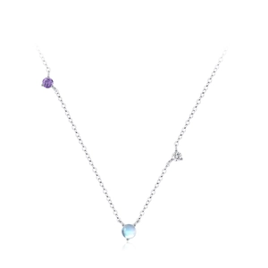 S925 sterling silver moonstone necklace with amethyst and zircon on a minimalist chain