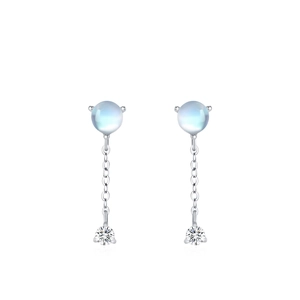 S925 sterling silver moonstone tassel drop earrings with sparkling zircon accents