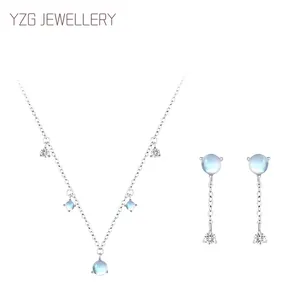 Set di Gioielli in Argento Sterling S925 con Pietra di Luna Collana e Orecchini a Nappina con Strass per Donna Gioielli per Feste