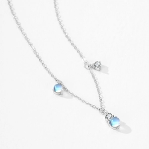 Collier en argent sterling S925 avec pierre de lune et pendentif diamant étincelant
