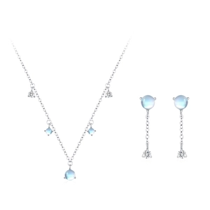 Parure gioielli in argento S925 con collana di pietra di luna e orecchini a frangia