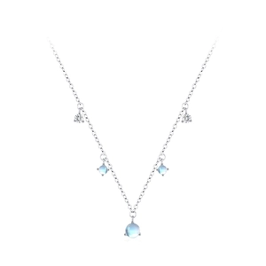 S925 sterling silver moonstone necklace with sparkling zircon charms for women