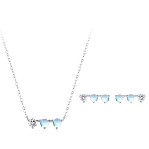 Elegant S925 silver jewelry set featuring moonstone necklace and stud earrings on white background