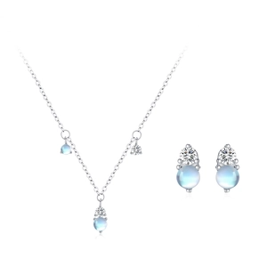 Parure bijoux en argent S925 avec collier en Y et boucles d'oreilles pierre de lune