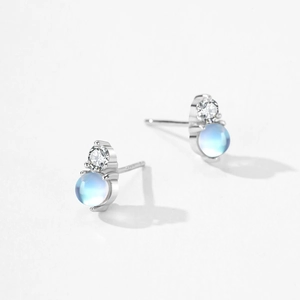 Orecchini a lobo minimalisti in argento S925 con pietra di luna e zirconi bianchi