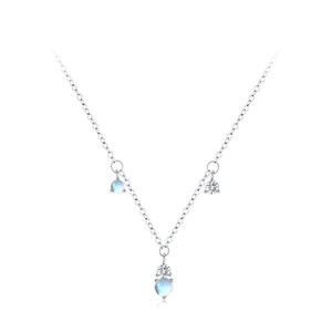 Collier en argent S925 avec pendentifs en pierre de lune et zircons étincelants
