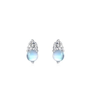 Eleganti orecchini a lobo in argento 925 con pietra di luna e zirconi cubici scintillanti