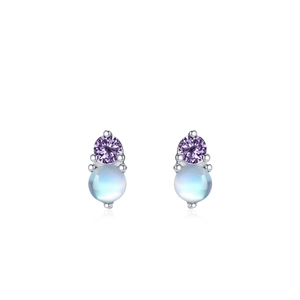 Boucles d'oreilles élégantes en argent S925 avec zircon violet et pierre de lune