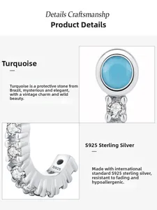 Vue détaillée d'une boucle d'oreille en argent S925 avec turquoise et zircons sertis