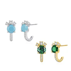 Orecchini a Bottone in Argento Sterling 925 Zirconia per Donna Lusso Leggero Stile Turchese Smeraldo Gioielli Placcati Oro