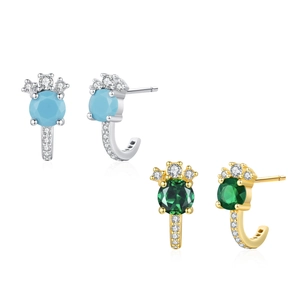 Orecchini a cerchio S925 in argento sterling con turchese e zircone verde, oro e argento