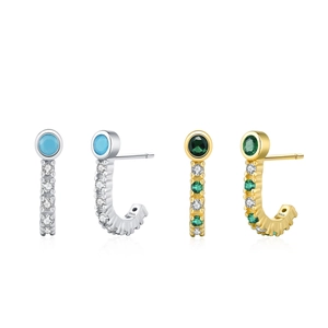 Boucles d'oreilles vintage en argent S925 avec émeraudes et turquoises au design géométrique