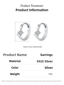 Detaillierte Größenparameter der S925 Sterling Silber Stern-Ohrringe mit Zirkonia-Anhänger